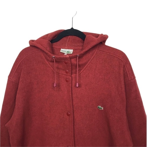 Vintage Lacoste Chemise Red Fleece Hooded Jacket - Picture 4 of 14